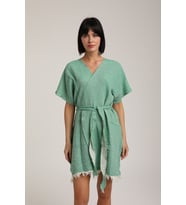 Life For Moda Kadın Kuşaklı Müslin Pareo Kimono P 80 (Yeşil)