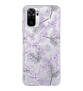 Xiaomi Redmi Note 10s Uyumlu Kapak Floral Lila Tasarımlı Şeffaf Silikon Kılıf