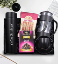 Kişiye Özel 500 ML Siyah Dereceli Termos & Siyah French Press & Siyah Fincan & Colombia Filtre Kahve & Beta Tea Karışık Meyve Bitki Çayı Hediye Seti