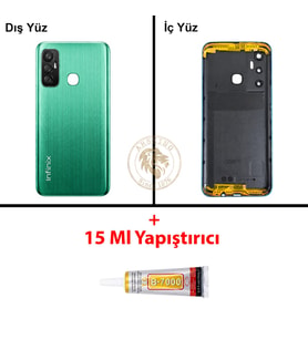 Infinix Hot 11 Yeşil Uyumlu Lensli Arka Kapak + B7000 Yapıştırıcı Arka Cam Batarya Pil Kapağı