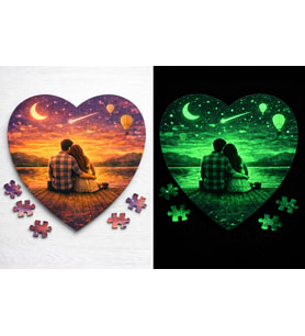 Sevgiliye Özel Fotoğraf Baskılı Gece Parlayan Ahşap Kalp Puzzle