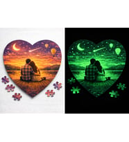 Sevgiliye Özel Fotoğraf Baskılı Gece Parlayan Ahşap Kalp Puzzle