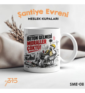Komik Şantiye Kupası – “Beton Gelmedi Moraller Çöktü” Baskılı Seramik Kupa
