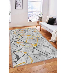 Sarı Geometrik Kaymaz Taban Makinede Yıkanabilir Halı LK002 - 100 x 160 cm