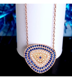 925 Ayar Gümüş Zirkon Taşlı Gold Trend Tasarım Mavi Nazar Boncuk Kadın Kolye Anneler Günü Hediye A