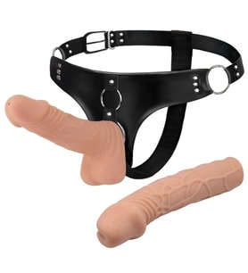 MorGece 19.8 cm & 15 cm Belden Bağlamalı Çift Dildolu Strap-On