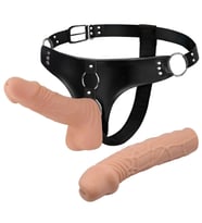 MorGece 19.8 cm & 15 cm Belden Bağlamalı Çift Dildolu Strap-On