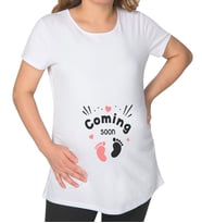 BK Gift Coming Soon Tasarımlı Beyaz Hamile Tişört-3, Hamile Giyim, Eşe Hediye