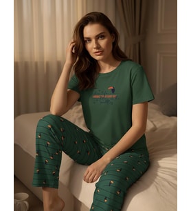 Mihra Kadın Compakt Penye Bisiklet Yaka Kısa Kol İnce Pijama Takımı 90784P - 1 Adet (Petrol)