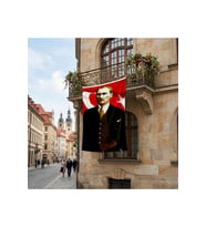 Takım Elbiseli Sivil Gazi Mustafa Kemal Atatürk Portre Ay Yıldız Poster Bayrak Premium Raşel Kumaş ATA40