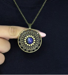 Doğal Taş Lapis Doğal Taşlı Yuvarlak Model Antik Kadın Kolye euk46lps (Mavi)
