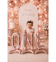 Rose Gold Ayaklı ONE Yazılı 1 Yaş Folyo Balon Seti 75 Cm 32 İnç Doğum Günü Parti Süsü