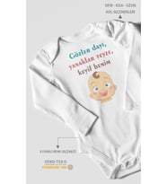 Gözler Dayı Yanaklar Teyze,Keyif Benim Baskılı Bebek Zıbını – Çıtçıtlı Body  %100 Pamuk Uzun Kol (Beyaz)