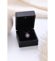 Işıklı Kolye Kutulu Gümüş Kalpli Lotus Çiçeği Kolye  925 Ayar Gümüş Kolye (Mor)