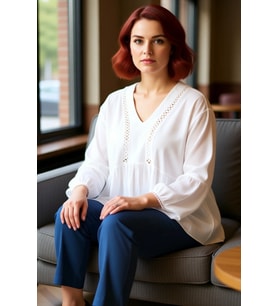 Kadın V Yaka Uzun Kollu Peplum Dokuma Bluz Rahat Kesim ve Şık Detaylar Kaliteli Şık Rahat Modern