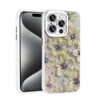 Apple iPhone 14 Pro Max Kılıf Çiçek Desenli Parlak Taşlı Sert Silikon Zore Garden Kapak (Mavi)
