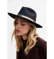 Etnik Şeritli Bohem Fedora Şapka - Siyah