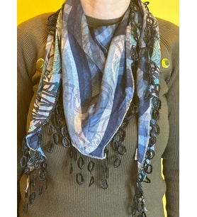ÇİFT TARAFLI DESENLİ PÜSKÜLLÜ DÖKÜMLÜ KUMAŞ FULAR BANDANA ŞAL 155X55 CM