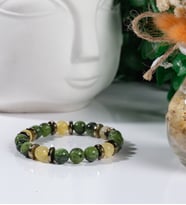 Sertifikalı Doğal taş Kadın Erkek Bilekliği Yeşim Taşı ve Sitrin Huzur Bilekliği 8mm Hediye (Yeşil-Sarı)