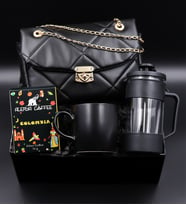 Siyah Renk Kadın Çanta & Siyah French Press & Siyah Kupa & Alerya Coffe Colombia Filtre Kahve