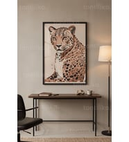 Leopar Temalı Hayvan Portresi 1. Kalite Ahşap Çerçeveli Tablo