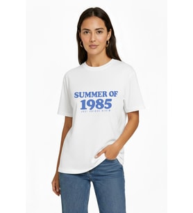 Maria 80006 Regular Fit Baskılı Beyaz Kadın Basic T-Shirt