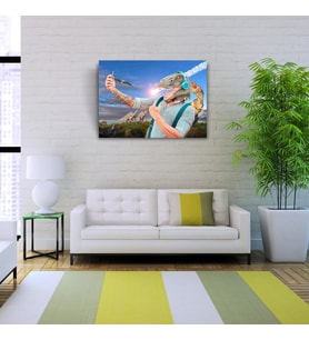 Mavi Tonlarda Dinazor Başlı Adam Resmi Kanvas Tablo 50 x 70