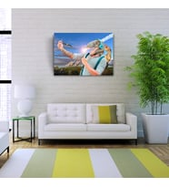 Mavi Tonlarda Dinazor Başlı Adam Resmi Kanvas Tablo 50 x 70