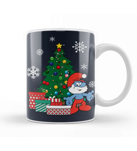 Papa Smurf Around The Christmas Tree Kupa Bardak Porselen