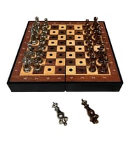 GiftHome Antik Klasik Ceviz Desenli Mini Seyahat Boy Satranç Takımı ( 16 x 16 cm )