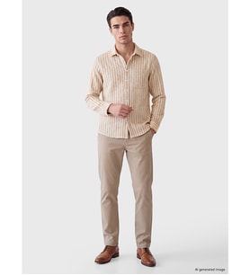 LCWAIKIKI Classic Bej Regular Fit Çizgili Poplin Erkek Gömlek