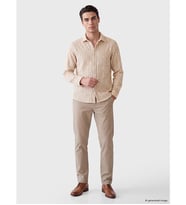LCWAIKIKI Classic Bej Regular Fit Çizgili Poplin Erkek Gömlek
