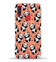 Samsung Galaxy M11 Uyumlu Lansman Kılıf Panda Tasarımlı İçi Kadife Kapak-Turuncu (Şeffaf)