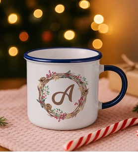 BK Gift Kişiye Özel Harfli Yılbaşı Tasarımlı Lacivert Emaye Kupa Bardak, Arkadaşa Hediye, Yeni Yıl Hediyesi