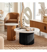 Most Bohem Orta Sehpa 2'li Set %100 Ahşap 85 Cm. Çap (EVİNİZE TESLİM) (Anakonda Siyah-Beyaz)