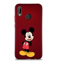 Huawei P20 Lite Soft Premier Kapak Mickey Mouse-B Tasarımlı Silikon Kılıf - Mürdüm (Şeffaf)