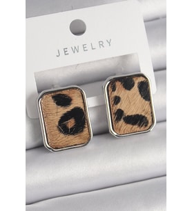 Pirinç Gümüş Renk Leopar Desenli Kare Model Kadın Küpe - TJ-BKP9888