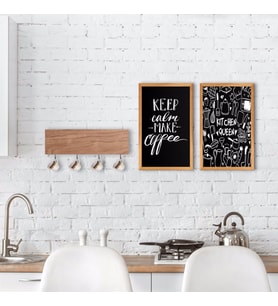 BK Home Doğal Ahşap Dekoratif Fincan Askılığı ve 2’li Mutfak Konseptli Ahşap Tablo-7 (Beyaz)