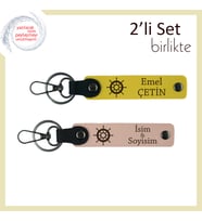 Kaptan Ruhlu Sevenlere Hediyelik, Kişisel Gemi Motifli Deri Set, İsminizi Yazdırın, Sarı-Yavru Ağzı