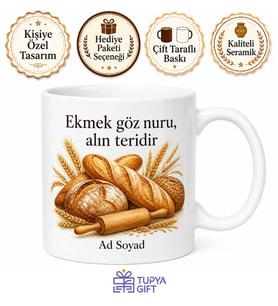 Fırıncıya Hediye Ekmek Temalı Baskılı Porselen Kupa Bardak Hediye