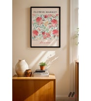 Flower Market London Deseni, Siyah Çerçeveli Duvar Tablosu - Ev Dekorasyonu