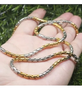 Gold&Gümüş Mixli 1.sınıf Örme Çelik Erkek Kolye Ve Bileklik Set (Gümüş - Altın)