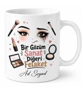 Makyaj Eyeliner Çekme Çabası Kontür Hatası Komik Baskılı Kupa Bardak Hediye