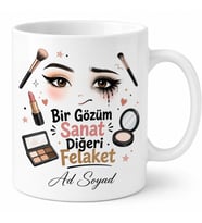 Makyaj Eyeliner Çekme Çabası Kontür Hatası Komik Baskılı Kupa Bardak Hediye