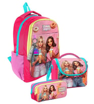 Coral High Üç Bölmeli Kız Çocuk, Pembe Kırmızı Fashion Girl, İlkokul ve Ortaokul Üçlü Okul Çanta Seti