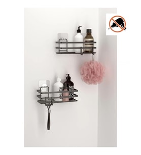 Tekno Tel ST-281 Yapışkanlı Kancalı 2 Adet Düz Banyo Rafı Siyah