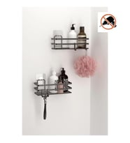 Tekno Tel ST-281 Yapışkanlı Kancalı 2 Adet Düz Banyo Rafı Siyah