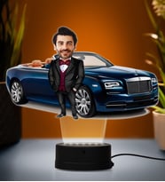 Doğum Günü Hediyesi,Sevgiliye Hediye, Kişiye Özel Fotoğraflı Üstü Açık Araba Karikatür 3D Led Lamba (Beyaz)