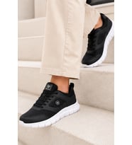 PureWalk Unisex Siyah Beyaz KalınTabanlı Spor Ayakkabı - Hafif Esnek Günlük Yürüyüş Sneaker Rahat Koşu ve Şehir Ayakkabısı