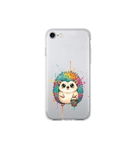 iPhone SE 2022 ile Uyumlu Splash Kirpi Tasarımlı Şeffaf Silikon Kılıf
